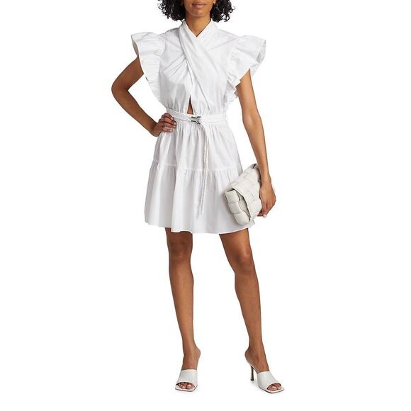 Derek Lam 10 Crosby Finn Ruffle Wrap Front Tiered A-Line Mini Dress Size 4 NWOT